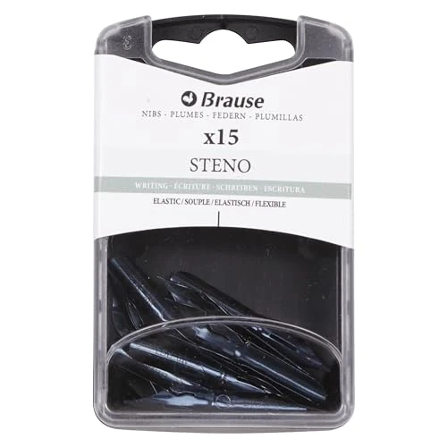 Brause 150361B – Stalówki do pisania do obsadki – Pudełko 15 stalówek Sténo – Wyprodukowano w Niemczech
