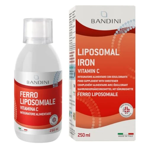 Bandini® Hierro Liposomal Líquido - Hierro + Vitamina C, Alta Dosis y Absorción, Alta Biodisponibilidad, Combate la Anemia - Sin OMG, Envase 250ml - incluye medidor - Complemento Alimenticio Líquido