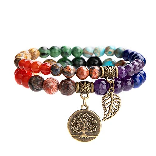 Offerta a tempo: Farfume Braccialetti Chakra da donna - Bracciale con cristalli di pietre curative per donna Bracciale con pietre preziose naturali - Un set di braccialetti con doppia perla(Braccialetto dei Chakra) - 0.00% da 22.99 € a 22.99 €