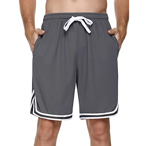 Litherday Men's Sports Shorts Striped Jogging Bottoms Summer Training Trousers with Pockets Elastic Waistband and Breathable Shorts for Fitness, Running, Gym, Basketball, A-Dark Grey, L