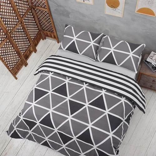 Vency Funda nórdica de matrimonio 240 x 220 de 3 piezas, color gris – OEKO-TEX 80% algodón y 20% poliéster, 1 funda nórdica con cremallera + 2 fundas de almohada con cierre de sobre 50 x 80 cm, modelo