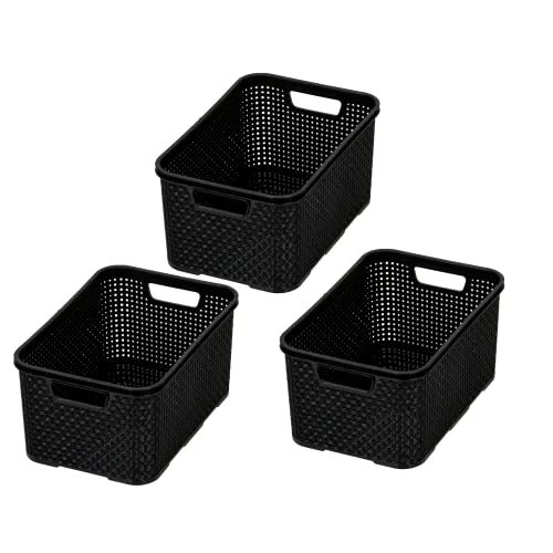 Offerta a tempo: BranQ - Set di 3 cestini per la casa, stile rattan, misura S, da 7 litri, senza bisfenolo A (BPA), in polipropilene (PP), colore nero, 28,5 x 19,5 x 12,9 cm, 3 pezzi - 0.00% da 23.55 € a 23.55 €