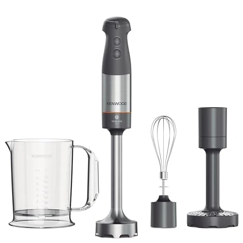 Kenwood Triblade XL+ Frullatore ad Immersione, Mixer, Asta in Acciaio Removibile, Dotato di Frusta a Filo, Schiacciaverdure e Bicchiere Graduato con Manico da 0,75L, Potenza 1000watt,Grigio