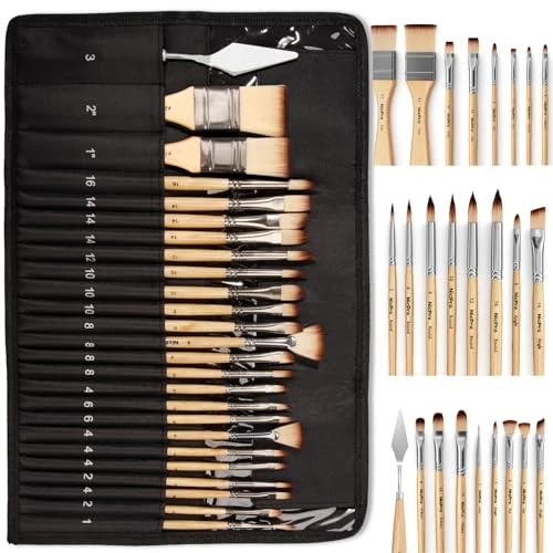 Limited-time offer: Nicpro 26pcs Paint Brush Set, Professional Paintbrushes with Cloth Roll, Artist Paint Brushes for Acrylic Painting, Oil, Watercolour, Gouache, Adults Kids Art Painting Tools Supplies from 18.99 £ to 18.99 £ (save 0.00%)
