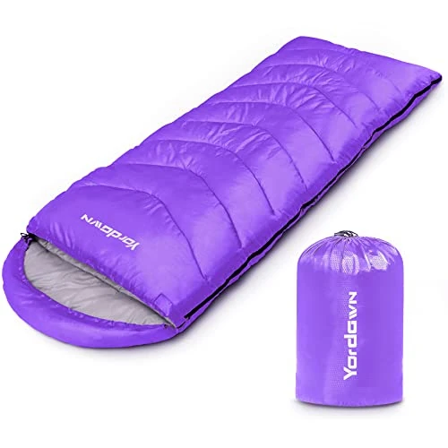 Offerta a tempo: Yordawn Sacco a Pelo 4 Stagioni Invernale Estivo, Sacco a Pelo Compatto da Campeggio Escursionismo Ultraleggero con un Sacco a Compressione, Impermeabile Sacchi a Pelo per Adulti e Bambini, Viola - 48.15% da 35.99 € a 18.66 €