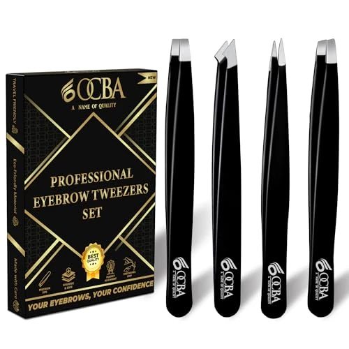 Zeitlich begrenztes Angebot: OCBA Silberfarbene Pinzette für Gesichtshaar, Damen und Herren, für präzise Pflege der Augenbrauen, professionelle Augenbrauen-Pinzette aus Edelstahl, schwarz beschichtet (4 Stück Schwarz) von 4.99 € auf 4.99 € (0.00% Rabatt)