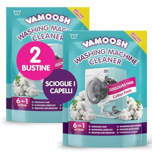 Zeitlich begrenztes Angebot: Vamoosh 6-in-1 Waschmaschinenreiniger & Entkalker, löst Haare auf, beseitigt schlechte Gerüche, entfernt Kalk, hinterlässt einen frischen Geruch, antibakterieller Tiefenreiniger, 2 Beutel 2 Waschgänge von 11.99 € auf 11.99 € (