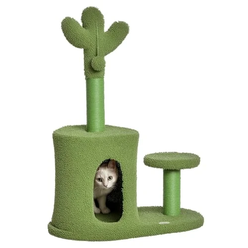 Offre limitee: PawHut Arbre à chat adulte et chatons en forme de caactus avec corde sisal, boules et niche, hauteur 78 cm, vert de 47.90 EUR a 47.90 EUR (economie 0%)