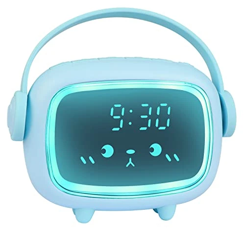 Ayybboo Kids Alarm Clock,Digital Children's Alarm Clock for Girls Boys,Digital Clock Angel Alarm Clock with Nightlights and Snooze (Blue)