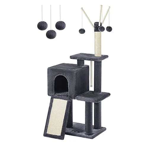 Offre limitee: FEANDREA Arbre à Chat, Hauteur 118 cm, Tour de Jeux, Chaton, Gris Foncé PCT143G01 de 49.26 EUR a 49.26 EUR (economie 0%)