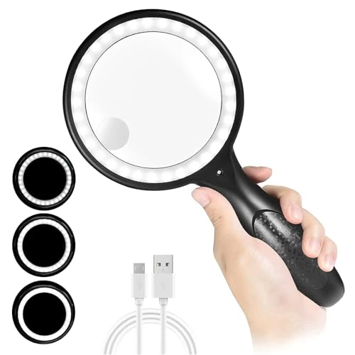 Offre limitée : Loupe de Lecture, 60X 30X 33LED Loupe Grossissante avec Lumière, USB Rechargeable Loupe LED, 3 Modes D'éclairage, Loupe Lumineuse pour la Lecture de 28.99 € à 28.99 € (0.00% de remise)