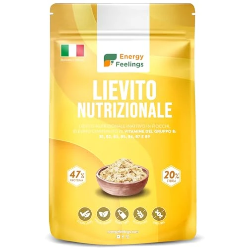 Offerta a tempo: Energy Feelings Lievito Nutrizionale in Scaglie 250g. Lievito Alimentare Naturale Inattivo, Integratore Ricco di Vitamine B e Proteine 46%, in Fiocchi Senza Glutine e Vegano - 0.00% da 9.24 € a 9.24 €