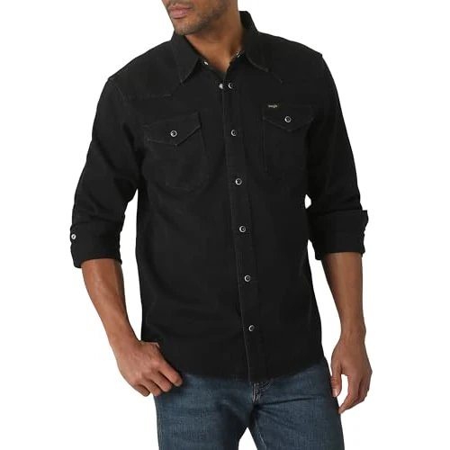 Wrangler Chemise emblématique en Denim pour Homme, Coupe Classique, Noir/Denim, Taille L