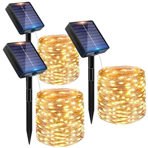 Beperkte aanbieding: 【 3 stuks 】Lichtsnoer op zonne-energie, Peasur 12 m, 120 leds, voor buiten, weerbestendig, koperdraad, 8 modi, IP65 waterdicht, voor balkon, tuin, feest, bruiloft, decoratie, warm wit van 20.39 EUR naar 20.39 EUR (besparing 0%)