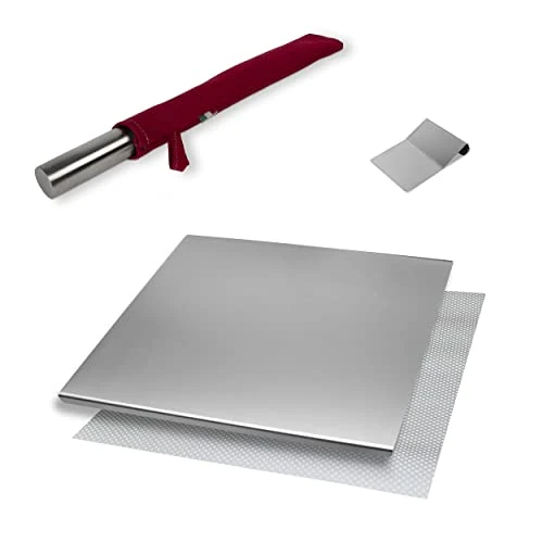 Offre limitée : INOXLM Box Lot de 3 planches à découper/planche à pâtisserie + taroque/spatule + rouleau à pâtisserie en tissu | Plan de travail en acier inoxydable différentes tailles pour cuisine, bar, restaurant | de 100.59 € à 100.59 € (0.00% de remis