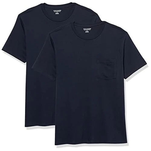 Offerta a tempo: Amazon Essentials T-Shirt Girocollo con Tasca a Maniche Corte Uomo, Pacco da 2, Blu Marino, S - 0.00% da 7.49 € a 7.49 €