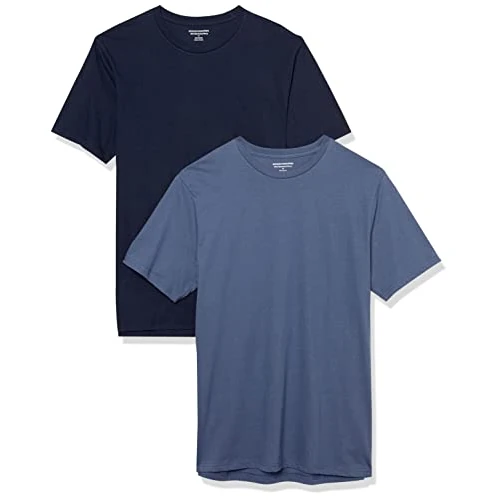 Offerta a tempo: Amazon Essentials Maglietta Girocollo a Maniche Corte dalla vestibilità Aderente Uomo, Pacco da 2, Blu Marino/Blu Scuro, XXL - 27% da 13.60 € a 9.89 €
