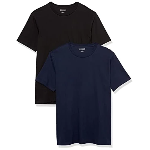 Offerta a tempo: Amazon Essentials Maglietta Girocollo a Maniche Corte dalla vestibilità Aderente Uomo, Pacco da 2, Blu Marino/Nero, S - 0.00% da 15.54 € a 15.54 €