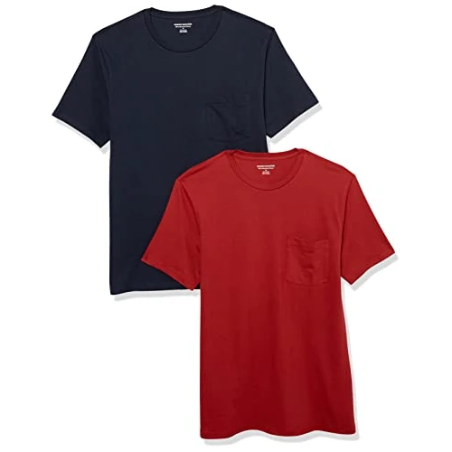 Oferta limitada: Amazon Essentials Camiseta con Bolsillo de Cuello a la Caja y Manga Corta Hombre, Pack de 2, Azul Marino/Rojo Oscuro, L de 12.95 € a 12.95 € (ahorro 0.00%)