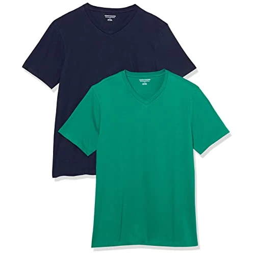 Offerta a tempo: Amazon Essentials T-Shirt con Scollo a v a Maniche Corte Uomo, Pacco da 2, Blu Marino/Verde Smeraldo, XS - 0.00% da 11.94 € a 11.94 €