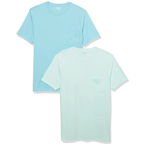 Oferta limitada: Amazon Essentials Camiseta con Bolsillo de Cuello a la Caja y Manga Corta Hombre, Pack de 2, Azul Agua/Azul Claro, S de 17.49 € a 17.49 € (ahorro 0.00%)