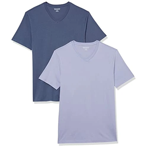 Tijdelijke aanbieding: Amazon Essentials Heren Slim-Fit T-shirt met korte mouwen en V-hals, verpakking van 2 stuks, blauw (Washed Blue/Lavender), XS van 21.14 € naar 21.14 € (0.00% korting)