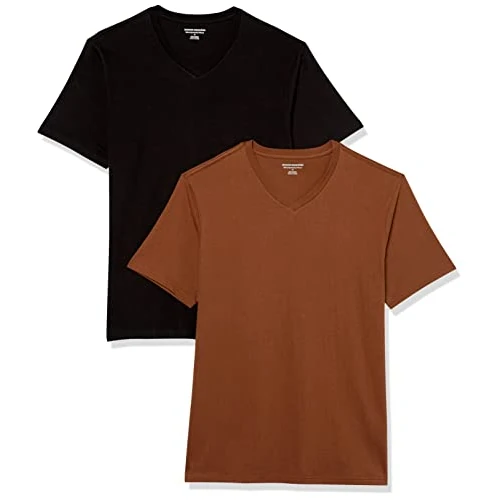 Offerta a tempo: Amazon Essentials Maglietta a Maniche Corte con Scollo a V Uomo, Confezione da 2, Nero/Marrone, XXL - 0.00% da 13.73 € a 13.73 €
