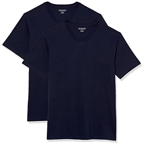 Amazon Essentials T-Shirt da Uomo Slim Fit Manica Corta Scollo a V, Confezione da 2, Blu Navy, XS