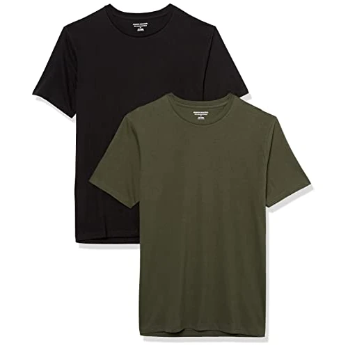 Amazon Essentials Męski T-shirt z krótkim rękawem i okrągłym dekoltem, 2 sztuki, czarny/oliwkowy, rozmiar L
