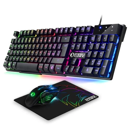 EMPIRE GAMING - Pack 3 in 1 MK800 - Tastiera Gaming QWERTY Italiana RGB 105 Tasti 19 tasti Anti-Ghosting - Mouse Gamer RGB Ergonomico 2400 DPI - Tappetino per Mouse - PC PS4 PS5 Xbox One/Series Mac