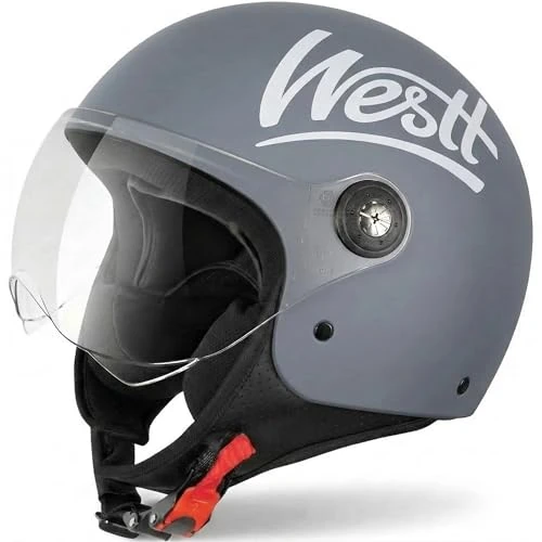 Offerta a tempo: WESTT Classic Casco Moto jet con visiera Casco scooter uomo donna casco Vespa caschi moto jet vintage motorino, nero, grigio, bianco, Certificato ECE DOT, S-XL (Grigio opaco, M (57-58 cm)) - 10% da 59.99 € a 54.14 €