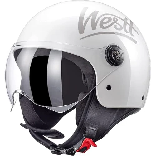 Westt Classic Casco Moto Hombre Mujer con Visera ECE-R 22.06 Transparente capacete Casco Jet Moto Abierto Scooter, Certificado ECE Dot, Tallas S-XL