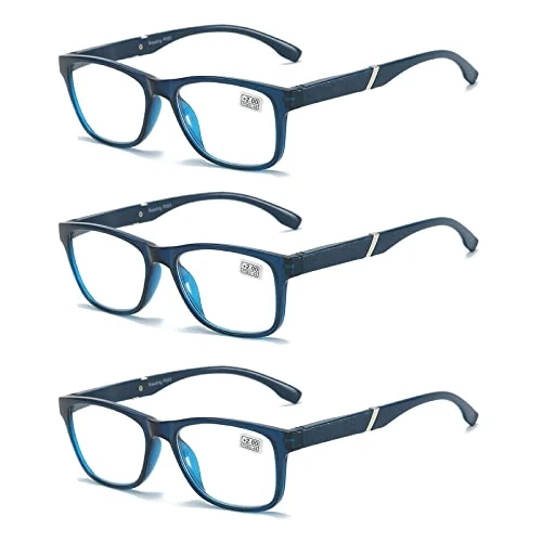 MMOWW Lunettes de lecture pour homme femme - Lot de 3 - Lunettes ultra légères avec fermetures éclair à ressort (bleu, 3,5)