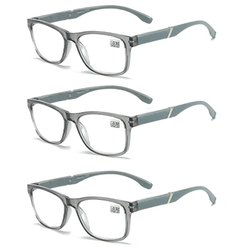 MMOWW Lunettes de lecture pour homme femme - Lot de 3 - Lunettes ultra légères avec fermetures éclair à ressort (gris, 2.0)