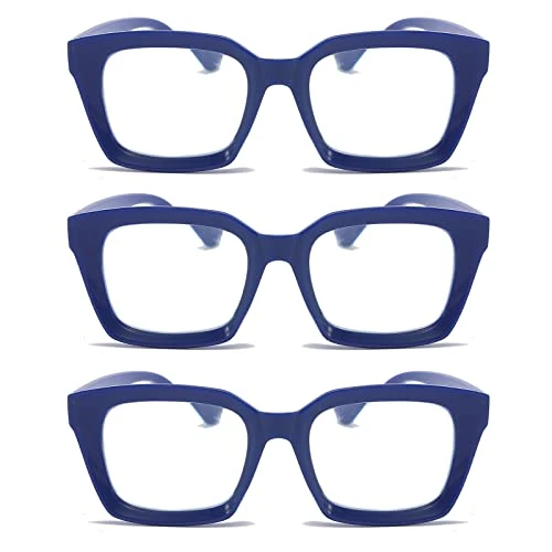 MMOWW Prostokątne okulary do czytania, duża ramka kwadratowa, ochrona przed niebieskim światłem, dla kobiet, mężczyzn (niebieskie, 3,5)