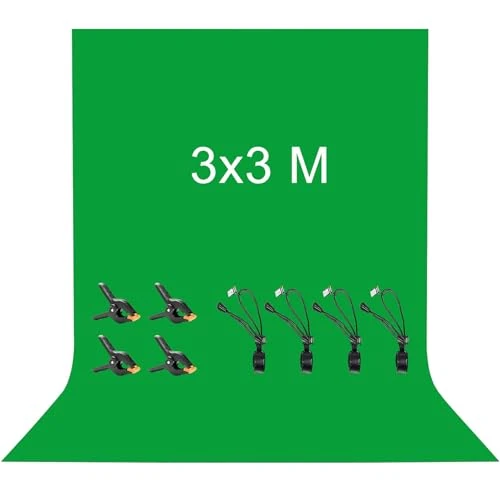 Oferta limitada: Vevelux Fondo de Fotografía de 3 x 3M, Fondo Fotográfico de 100% Poliéster con 8 Pinzas Grandes de Estudio, Pantalla Verde para Fotografía, Video, Estudio, Cine, Televisión de 41.95 € a 41.95 € (ahorro 0.00%)