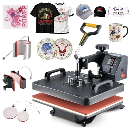 Offerta a tempo: CREWORKS 30 x 38 CM Pressa a Caldo 5 in 1 Pressa Caldo per Magliette Termopressa Macchina per Sublimazione Trasferimento Stampante Pressa di Calore per T-Shirt Cappelli e Tazze - 0.00% da 189.99 € a 189.99 €