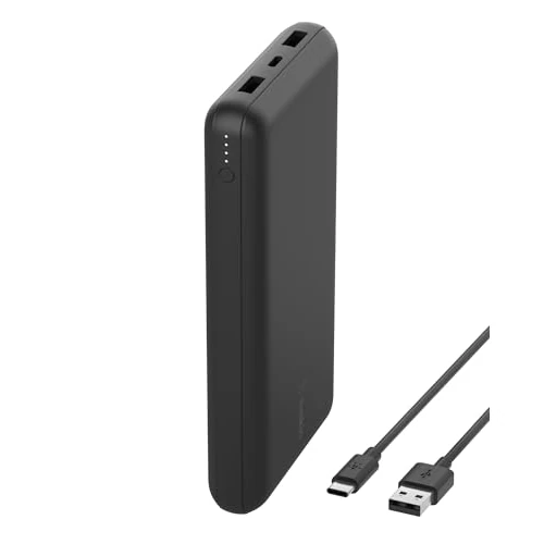 Limitiertes Angebot: Belkin tragbares -Ladegerät, 20.000mAh, 20K Powerbank mit -Ein-/Ausgang und 2 USB-A-Anschlüssen mit USB-C/USB-A-Kabel für iPhone, Galaxy, Pixel, iPad, AirPods und andere Geräte – Schwarz von 39.99 EUR auf 19.98 EUR (Spare 50%)