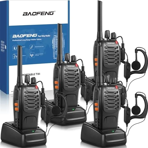 Offerta a tempo: Walkie Talkie PMR446 Licenza-Libero, Ricetrasmittenti Professionali con Auricolare, 16 Canali VOX CTCSS/DCS, walkie talkie ricaricabili con base di ricarica spina europea (4 Pezzi) - 16% da 59.90 € a 50.31 €