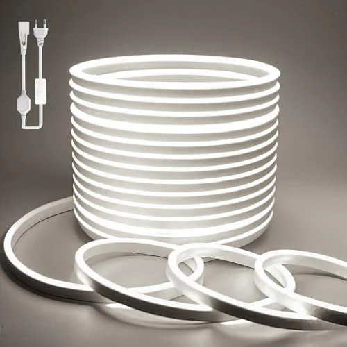 Offerta a tempo: BAGZY Striscia LED Neon 5 Metri Tubo LED Flessibile Esterno Impermeabile Luminosa 220V IP65 120 LED/M Corda Stringa Lampada con Alimentatore di rete e Controller,per Camera da Letto(Bianco) - 0.00% da 39.99 € a 39.99 €