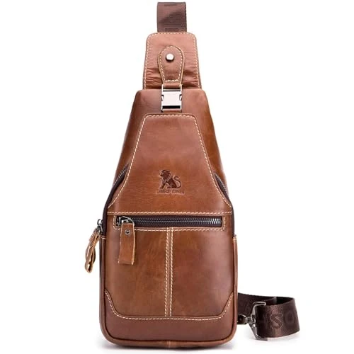 Oferta limitada: LOONGYOON Bolsa de Pecho Para Hombres Bolso de Cuero Genuino Deportes y Ocio al Aire Libre Bolsa Pectoral Multifuncional Vintage de Moda e Impermeable Marrón de 45.99 € a 45.99 € (ahorro 0.00%)