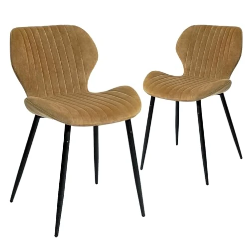CangLong Set di 2 sedie da pranzo Sedie moderne imbottite per cucina, sala da pranzo e soggiorno, sedie in velluto con gambe in metallo nero, marrone
