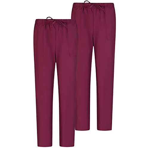 MISEMIYA - Pack 2 PCS - Pantaloni Unisex Vita Elastica Uniforme di Lavoro Clinica Ospedale - X-Small, Granato 68