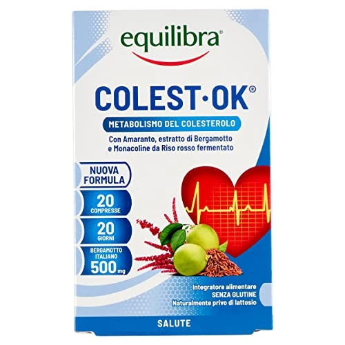 Beperkte aanbieding: Equilibra Voedingssupplementen, Colest Ok, voedingssupplementen met amarant, extract van Italiaanse bergamot en monocolines van rode rijst, voor het colesterine-metabolisme, 20 tabletten van 17.66 EUR naar 17.66 EUR (besparing 0%)