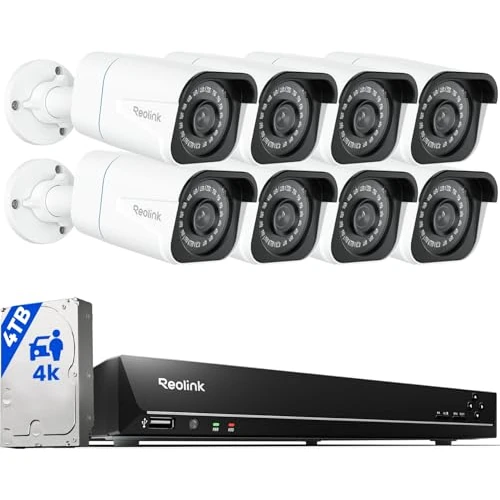 Reolink 4K Überwachungskamera Set, Videoüberwachung mit 8X 8MP PoE IP Kamera und 16CH 4TB HDD NVR, Personenerkennung und Fahrzeugerkennung, IP66, 30M IR Nachtsicht für Aussen, Innen, RLK16-800B8