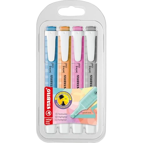 Limitiertes Angebot: STABILO - Textmarker - swing cool Pastel - 4er Pack - Seidengrau, frische Fuchsie, himmlisches Blau, sanftes Orange von 4.89 EUR auf 4.89 EUR (Spare 0%)