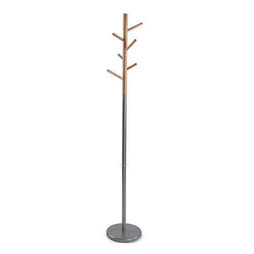 Offerta a tempo: VERSA Malmö Appendiabiti da Terra in Stile Minimalista, Attaccapanni da Terra per Ingresso, con 6 Ganci o appendini per Abiti, Misure (A x L x l) 171 x 28 x 28 cm, Metallo e Legno, Colore Grigio - 27% da 46.99 € a 34.28 €