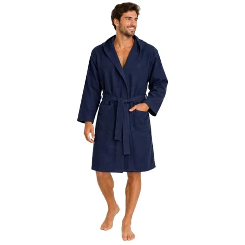 Zeitlich begrenztes Angebot: Dorian Home Bademantel Aus Mikrofaser Unisex Für Männer Frauen Mit Praktischen Taschen und Kapuze - bügelfrei (DE/NL/SE/PL, Alphanumerisch, L, Regular, Regular, Blau) von 25.99 € auf 25.99 € (0.0% Rabatt)