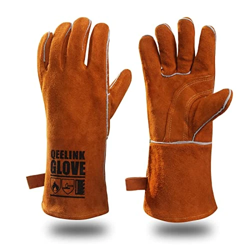 Limited-time offer: QeeLink Welding Gloves-Heat &Wear Resistant Lined Leather, Fireproof Stitch | For Welders/Fireplace/BBQ/Gardening (14-inch, Brown) from 18.99 £ to 18.99 £ (save 0.00%)