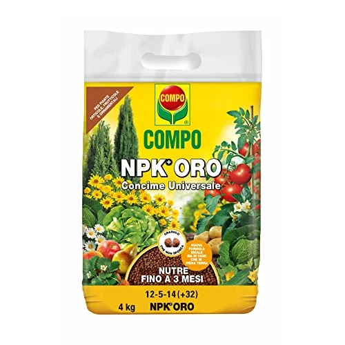 Offerta a tempo: Compo NPK ORO, Concime Universale, Per Piante Orticole, Frutticole e Ornamentali, In Vaso e Piena Terra, Nutre Fino a 3 Mesi, 4 kg - 20% da 17.47 € a 14.00 €